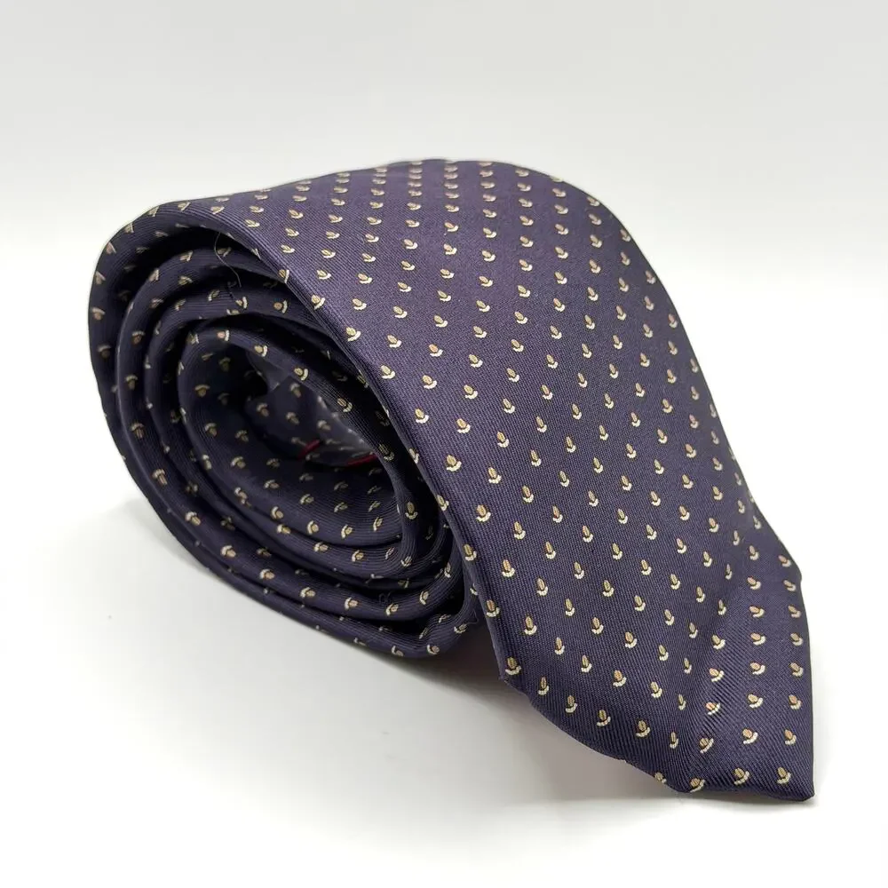 Vintage 90s Geoffrey Beene Blue Gold 100% Silk Acorn Neat Motif Tie